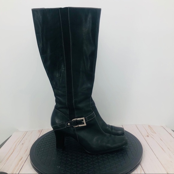 And Klein (Akmerritt )women’s Black leather knee-high ankle boots zip closure 10 - Picture 1 of 14
